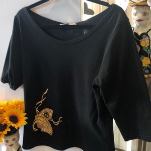 Vintage Black top wfans embellished with beading.
